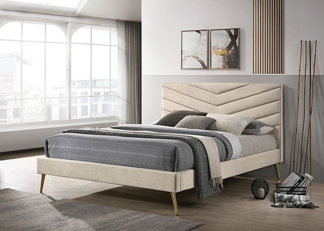 Vivar - Mid-Century Modern Beige Bed – Mairim Designs