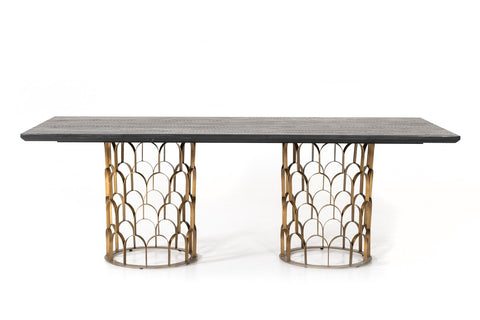 Modrest Natalie Modern Black Acacia & Antique Brass Dining Table