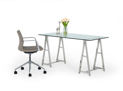 Modrest Ostro - Modern Stainless Steel + Glass Desk