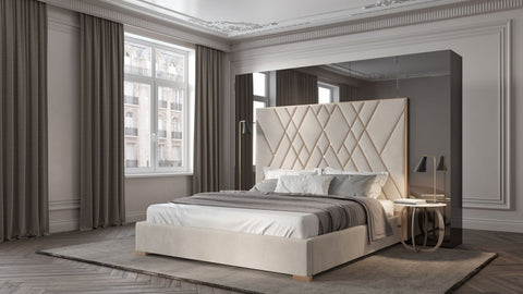 Modrest Eldora - Glam Beige Velvet and Brushed Brass Bed