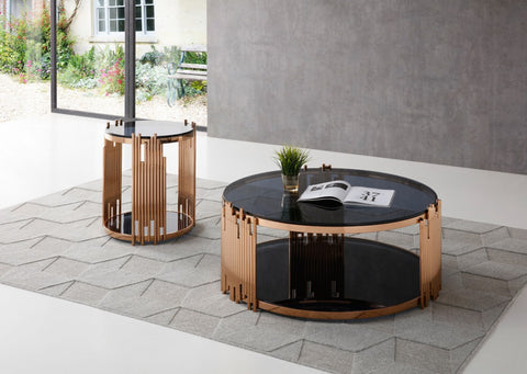 Modrest Bryce Modern Smoked Glass & Rosegold Coffee Table