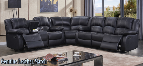 Black Leather - Recliner Sectional