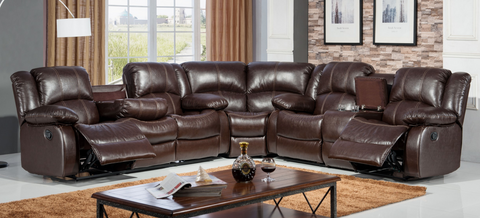 Dark Brown Leather - Reclining Sectional