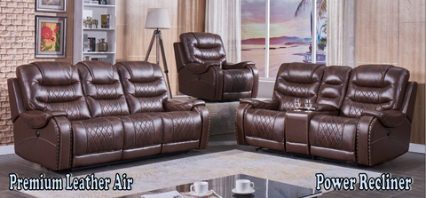 Brown Leather - 2 Piece Reclining Sofa Set