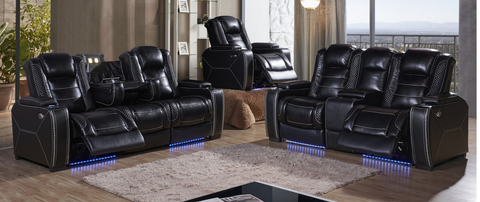 Black Leather - Reclining 2 piece Sofa Set