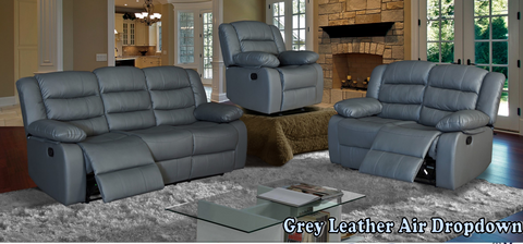 Grey Leather - 2 pc Recliner Sofa Set