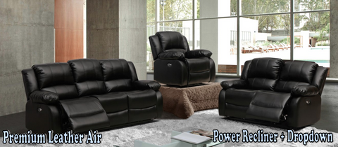 Black Leather - 2pc Recliner Sofa Set