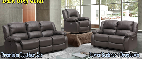 Dark Grey - Leather Recliner Sofa Set