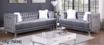 Gray Velvet - Tufted 2 Piece Sofa Set