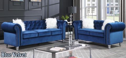 Blue Velvet 2 piece Sofa Set