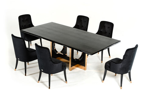 A&X Padua Modern Large Black Crocodile & Rosegold Dining Table