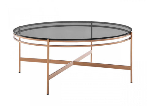 Modrest Bradford - Modern Smoked Glass & Rosegold Coffee Table