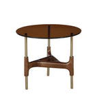 Modrest Lawson Modern Round Walnut & Glass End Table