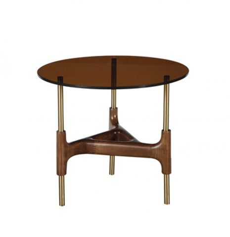 Modrest Lawson Modern Round Walnut & Glass End Table