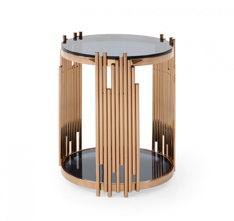 Modrest Bryce- Modern Smoked Glass & Rosegold End Table