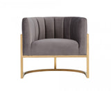 Modrest Landau Modern Grey Velvet & Gold Accent Chair