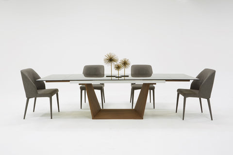 Modrest Babia Modern Smoked Glass & Walnut Extendable Dining Table