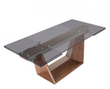 Modrest Babia Modern Smoked Glass & Walnut Extendable Dining Table