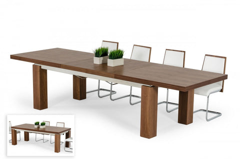 Modrest Maxi - Modern Walnut & Stainless Steel Dining Table