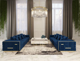 Divani Casa Mobray - Glam Blue & Gold Fabric Sofa