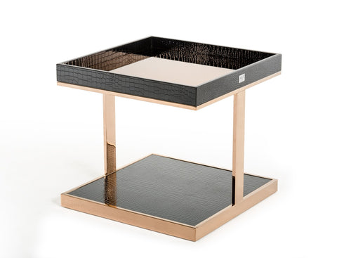 A&X Padua- Modern Large Black & Rosegold End Table