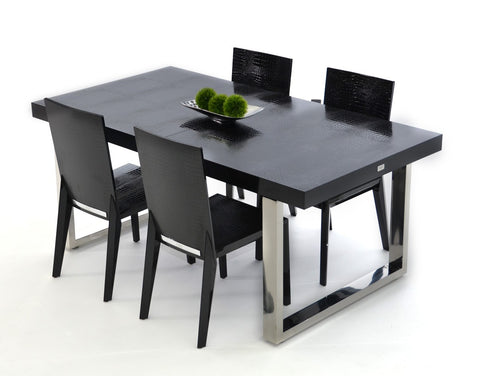 A&X Skyline - Modern Black Crocodile Lacquer Extendable Dining Table