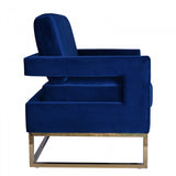 Modrest Edna Modern Blue Velvet & Gold Accent Chair