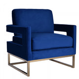 Modrest Edna Modern Blue Velvet & Gold Accent Chair