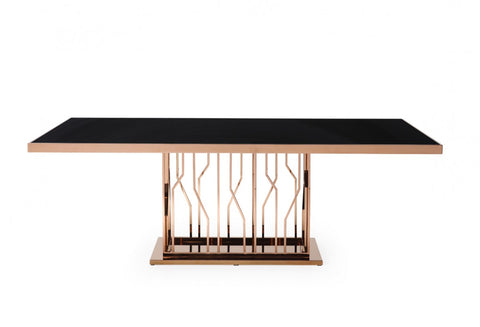 Modrest Marston Modern Black Glass & Rosegold Dining Table