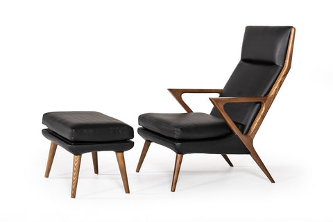 Modrest Fulton Modern Black Lounge Chair & Ottoman