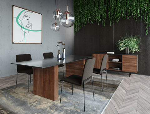 Modrest Maggie - Modern Walnut and Black Ceramic Top Dining Table