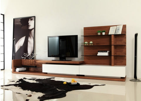 Modrest Jefferson Modern Walnut and White High Gloss TV Unit